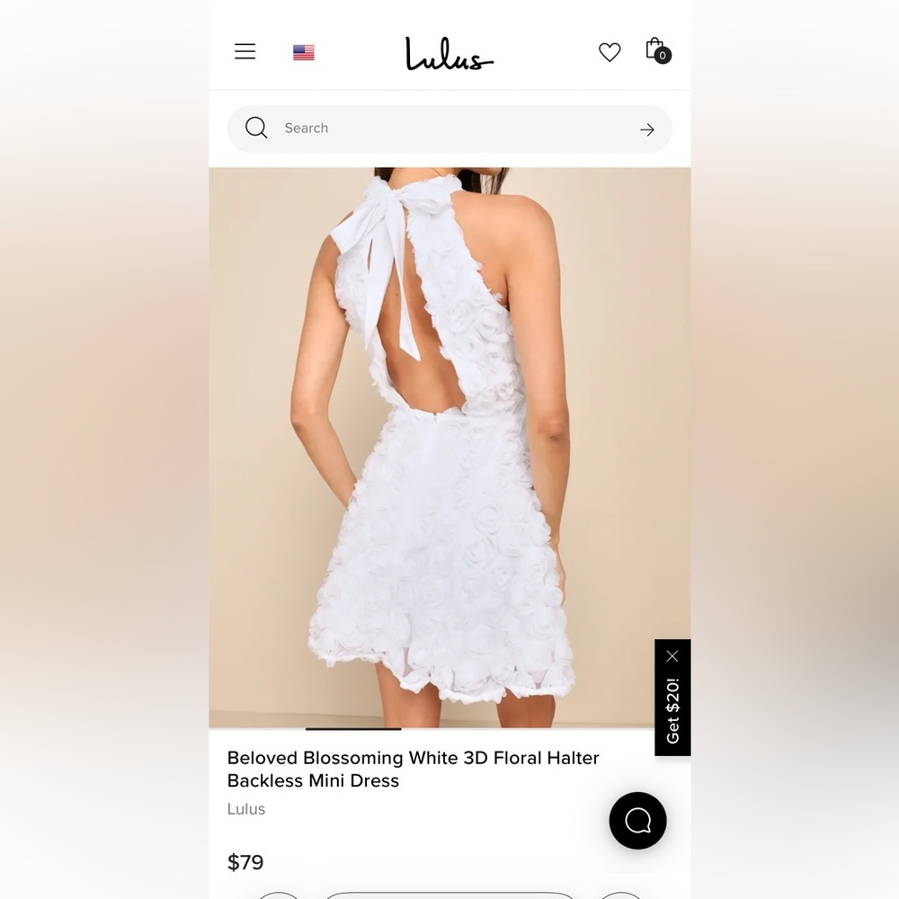 Lulus White 3D Floral Halter Backless Mini Dress